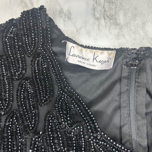Vintage Laurence Kazar Silk Dress 2XL Black Beaded Sequin Elegant Formal Holiday - Picture 10 of 16